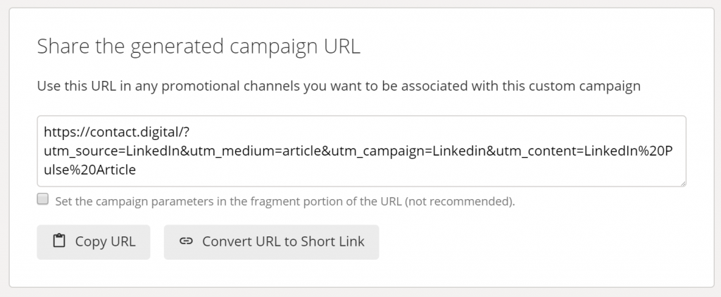 Screenshot of the URL that's generated by the Google Campaign Builder